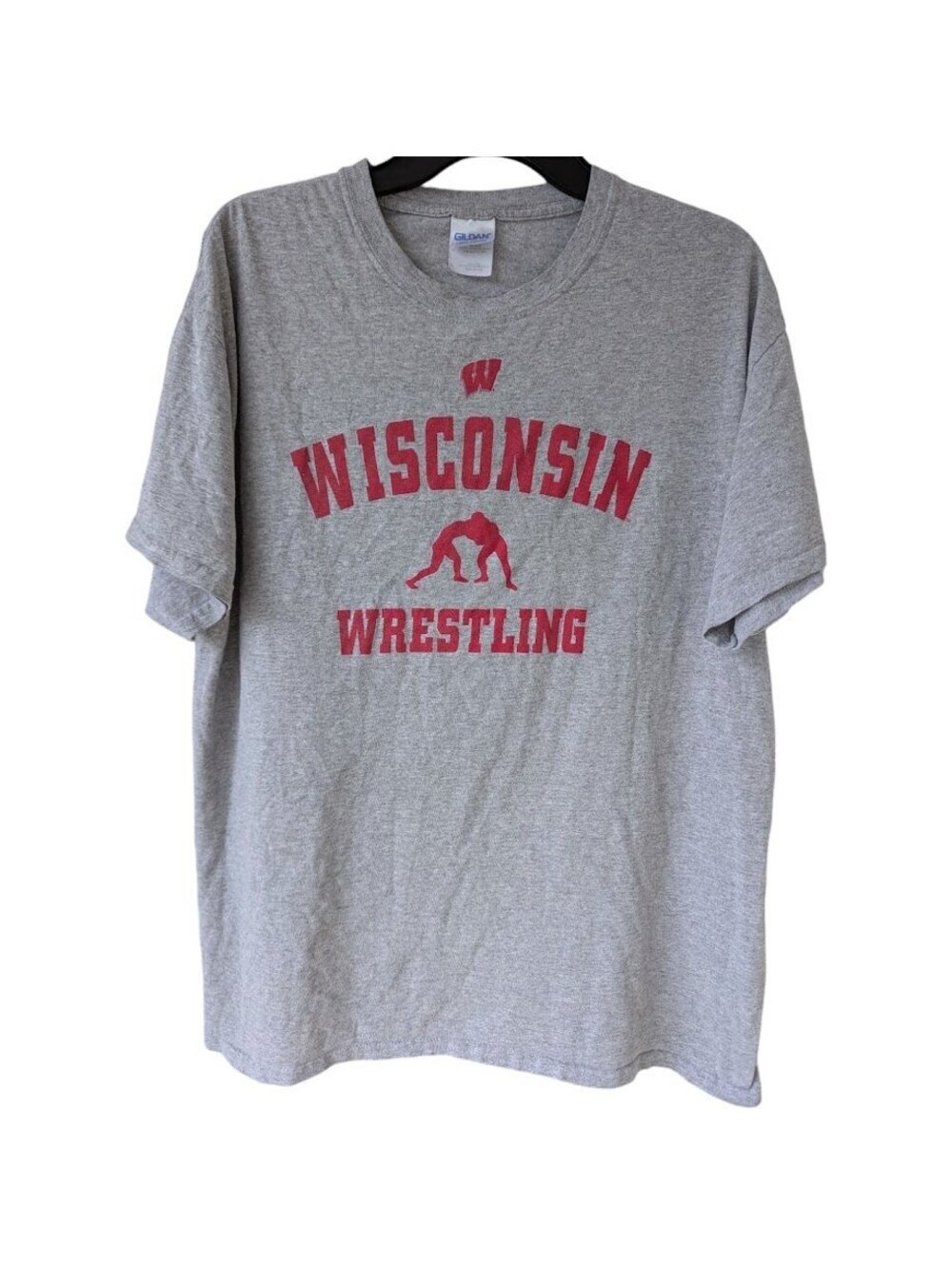 VTG Gildan Wisconsin Wrestling T-Shirt Men L Heather Gray College NCAA Tee 22x28